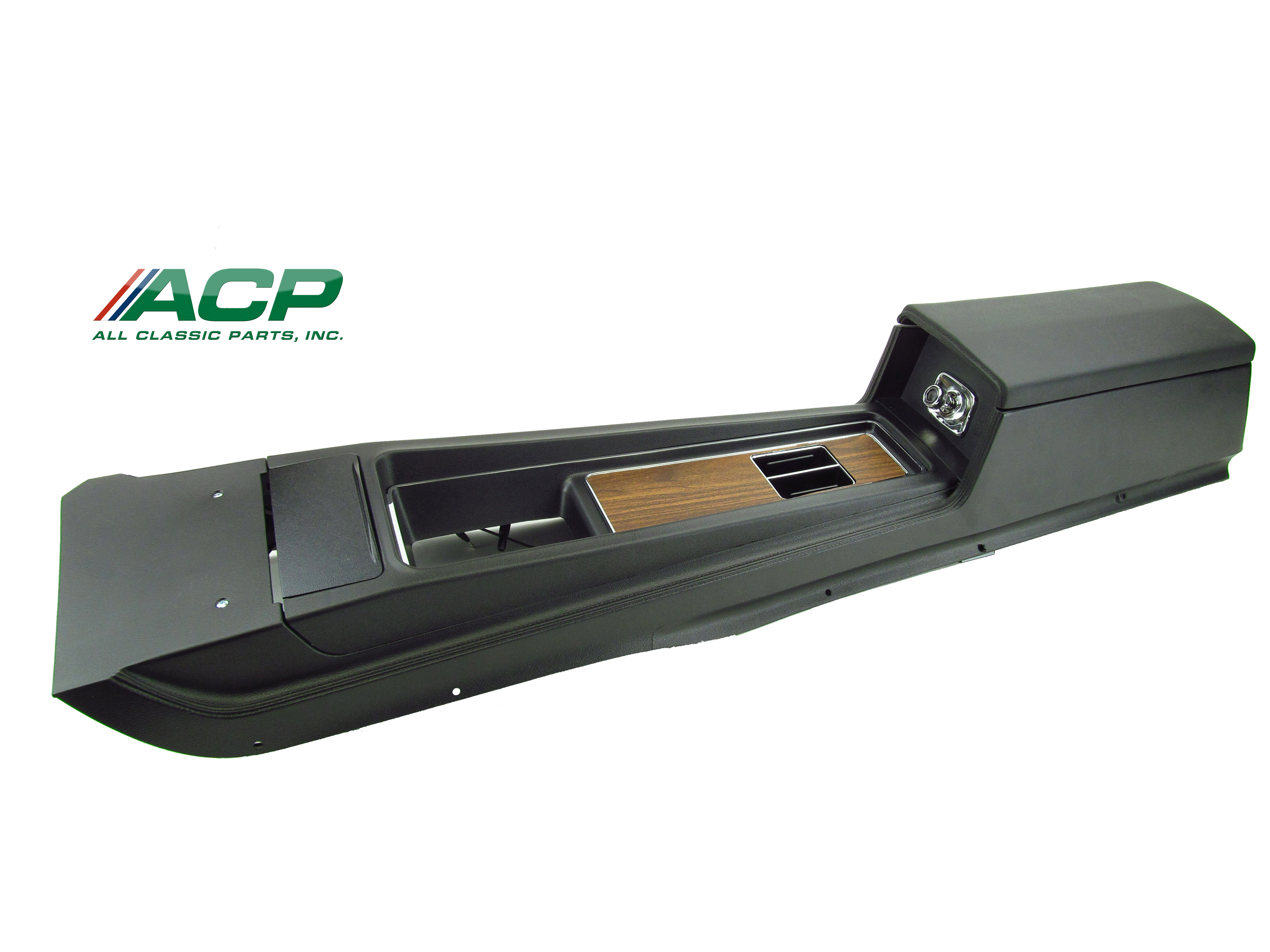 1969 Mustang Console Assembly New Reproduction W Auto Transmission Black in Color W/ Wood Insert) 1969 Mustang Console Assembly New Reproduction W Auto Transmission Black in Color W/ Wood Insert)
