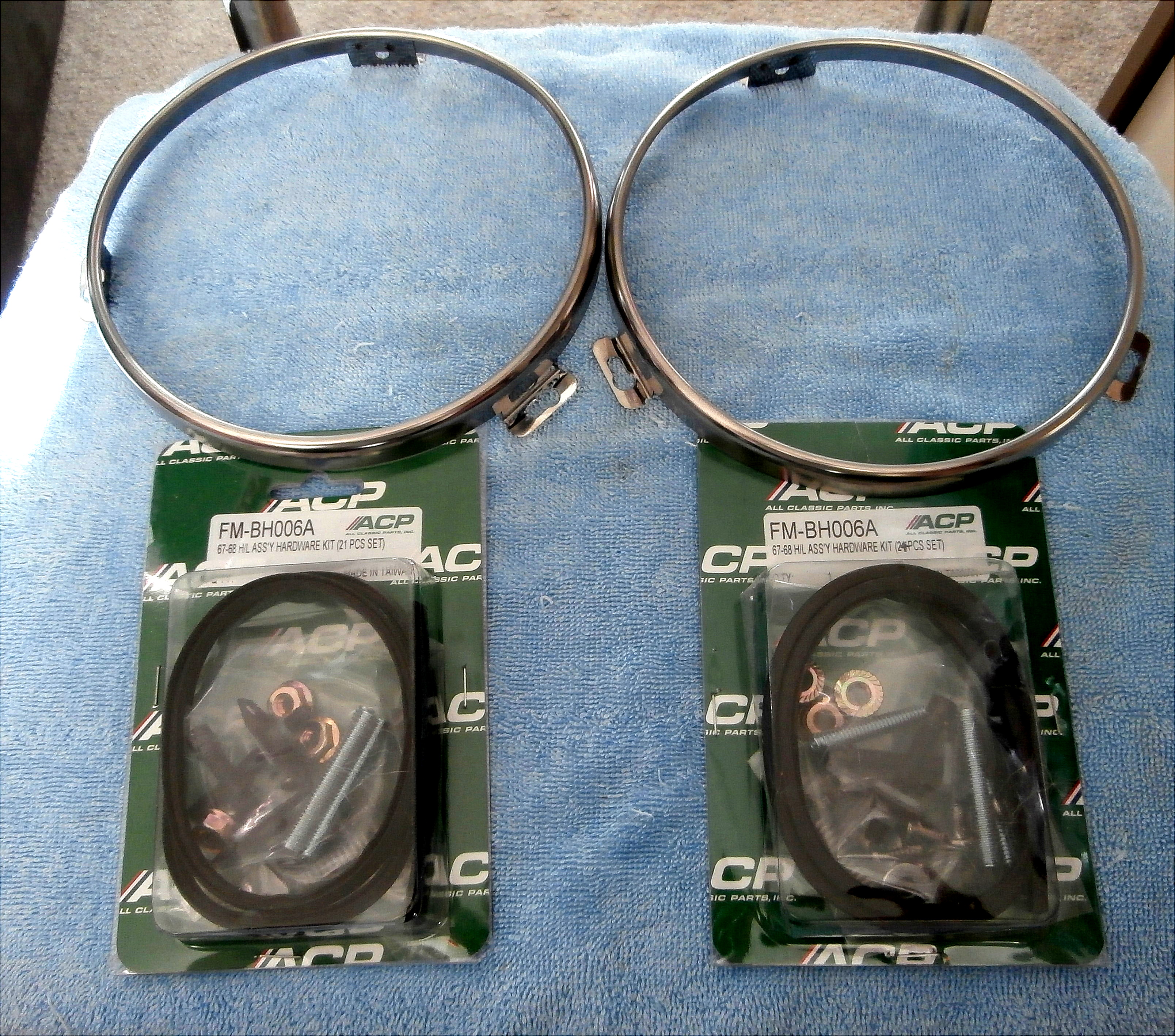 1967-68 Ford Mustang Head Light Rings, and Assembly Hardware Kit